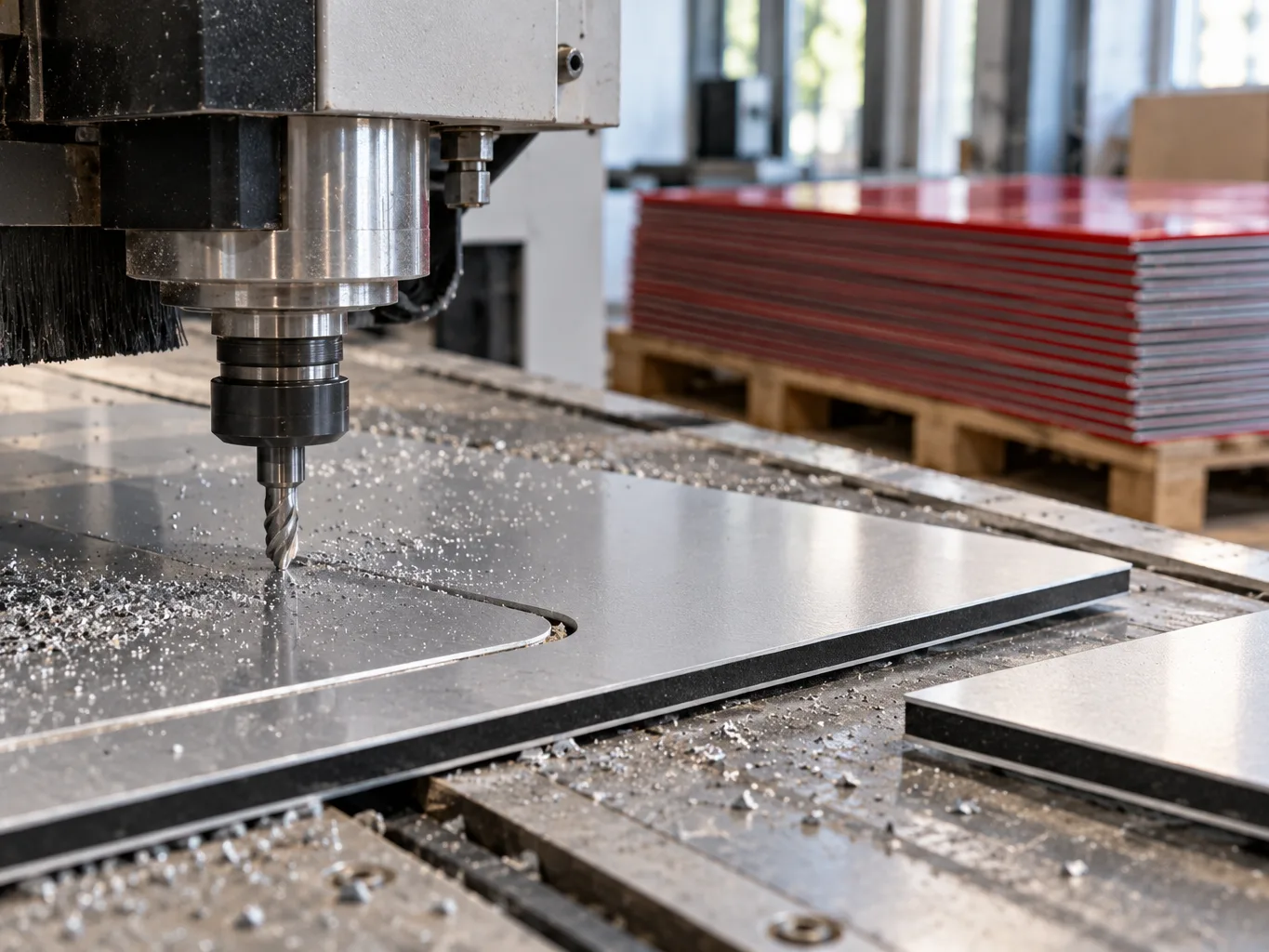 CNC tezgâhında kesilen alüminyum kompozit paneller